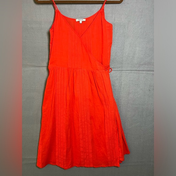 Madewell Sicily Bright Orange Spaghetti Strap Beach Cover Up Wrap Dress Medium - Picture 4 of 6